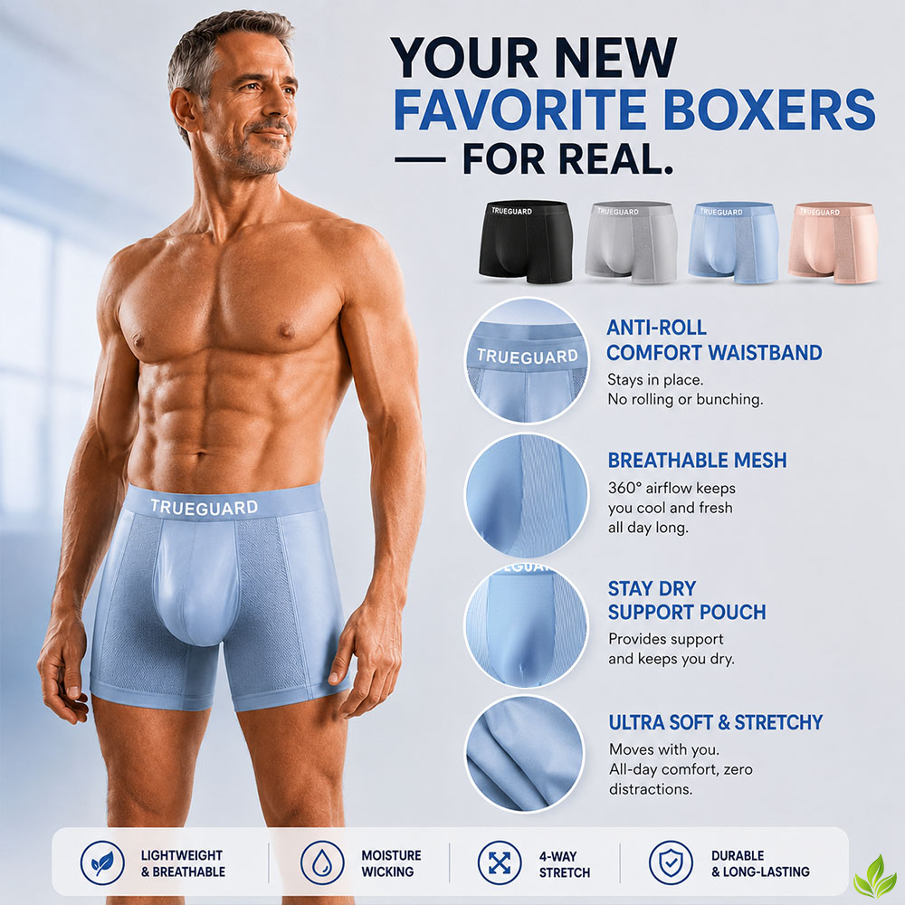 BUY 3 GET 5 FREE 🔥BEST DEAL 80% OFF+ 🎁 TRUEGUARD™ Premium Men’s Leakproof Boxer Briefs