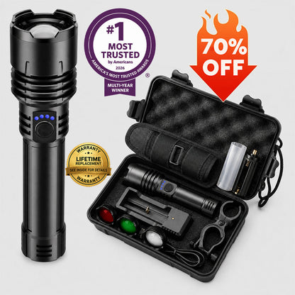 🔥HOT SALE: 70% OFF+ GIFT ⏰ 🔦 Super Bright LED Hunting Tactical Flashlight, 3 Color Lens, 80X Brighter CREE LED Beam, 70-Hour Runtime, Military-Grade Toughness For Hunting, Fishing & Camping
