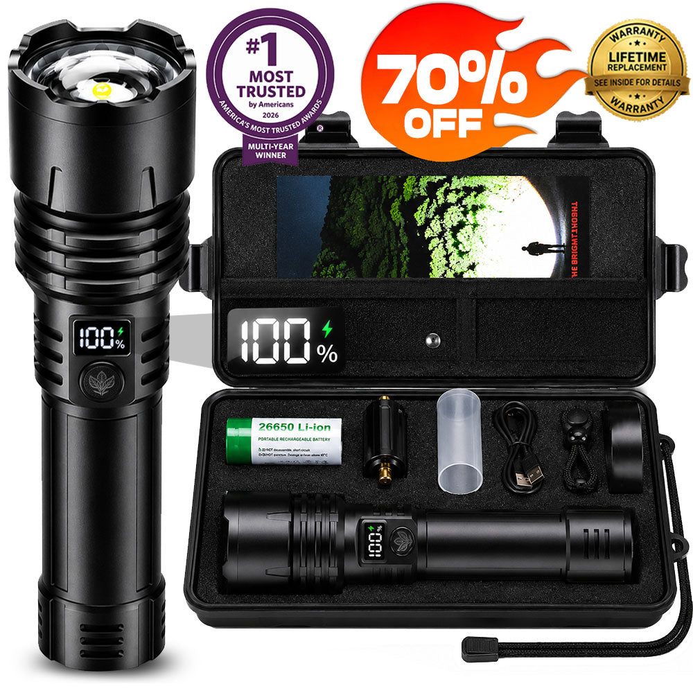 BEST SALE: 70% OFF+ 🎁🔥 2026 Super Bright LED Tactical Flashlight,️ Smart LED Display, 1M+ SOLD Worldwide🥇, 9500mAh Battery, 80X Brightness,  Military-Grade CREE LED