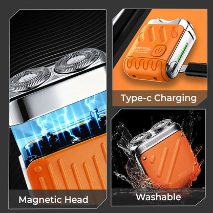 70% OFF + FREE GIFT⏰ Portable Mini Rotary Electric Shaver| 9000RPM Magnetic Dual-Head| Rechargeable IPX7 Waterproof Wet/Dry