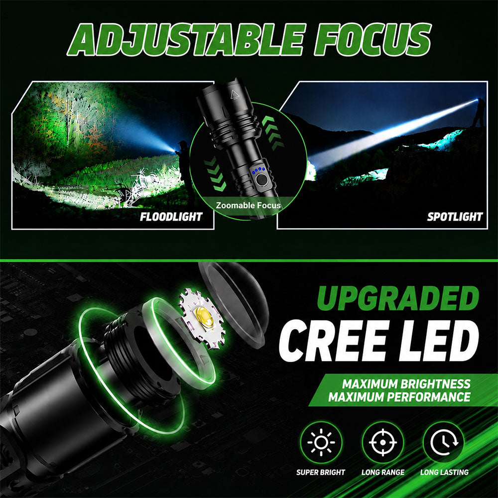 🔥HOT SALE: 70% OFF+ GIFT ⏰ 🔦 Super Bright LED Hunting Tactical Flashlight, 3 Color Lens, 80X Brighter CREE LED Beam, 70-Hour Runtime, Military-Grade Toughness For Hunting, Fishing & Camping